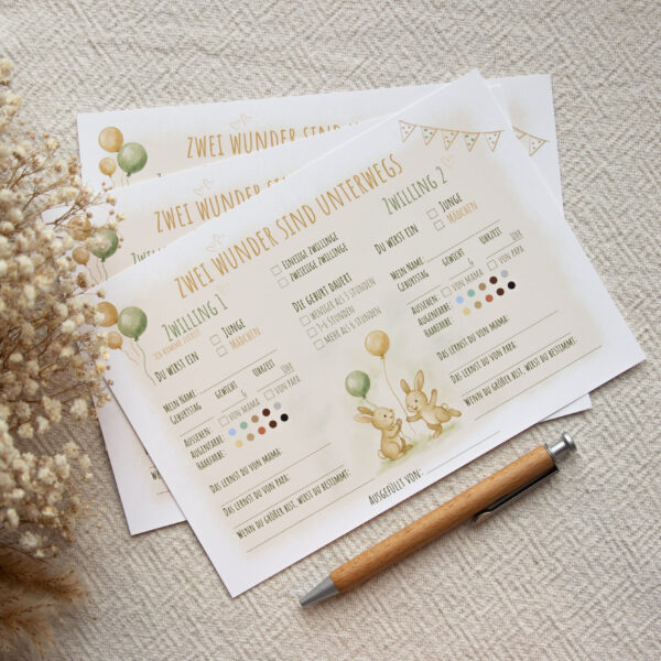 Twin Baby Guess Cards – Baby Shower & Gender Reveal Game - A5